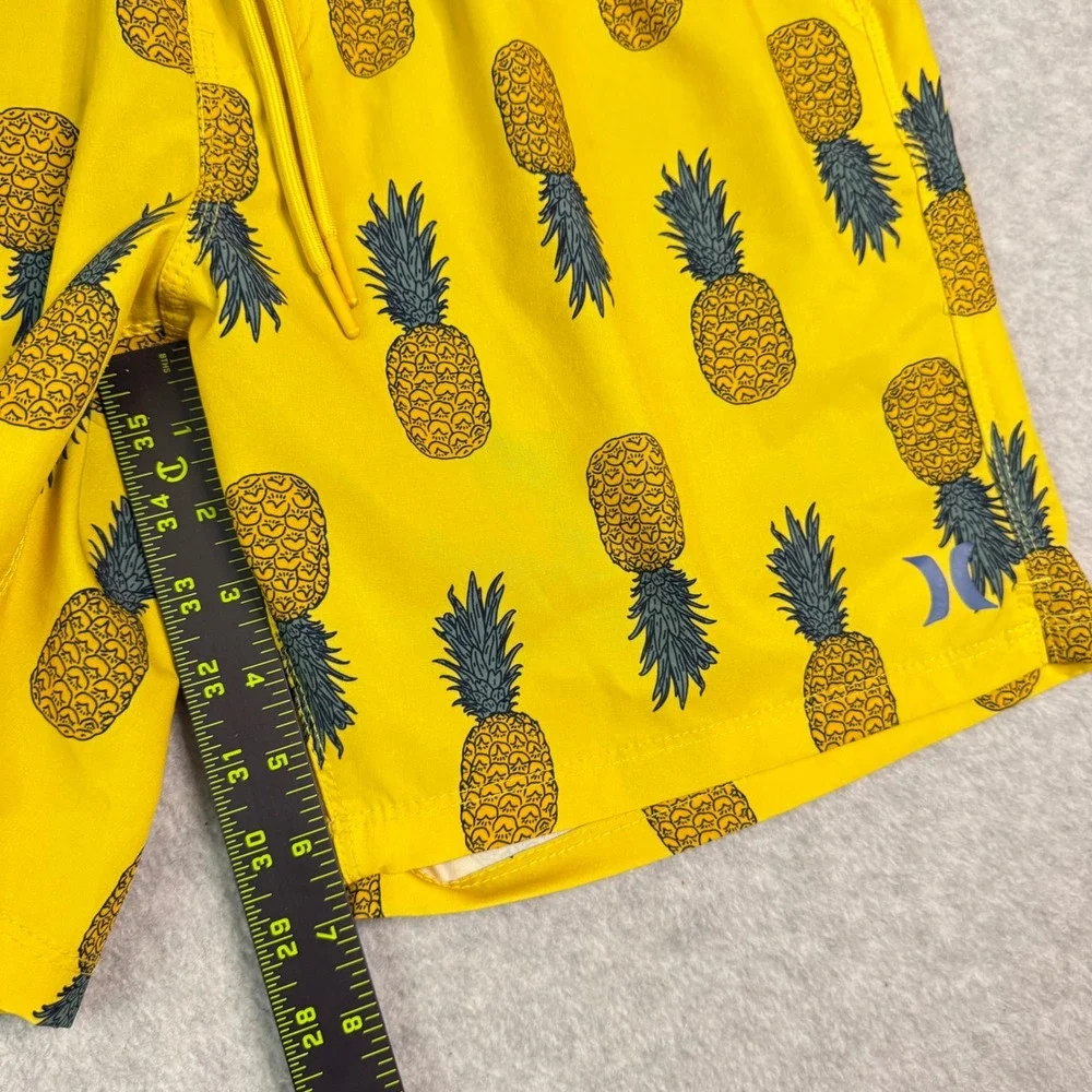 Hurley Mens Yellow Pineapple Print Board Shorts Swim Trunks Sz Medium 7in Inseam
